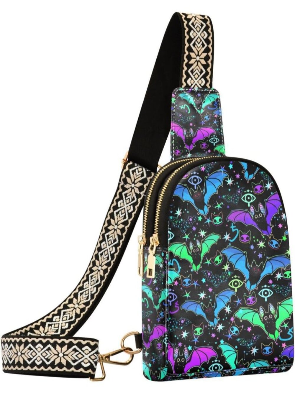〽️Women Colorful Bat Magic Leather Shoulder Chest Sling Pack Hiking Travel Bag